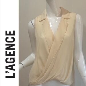 L’ Agence GIA 100% Silk Sleeveless Surplice Wrap Blouse L